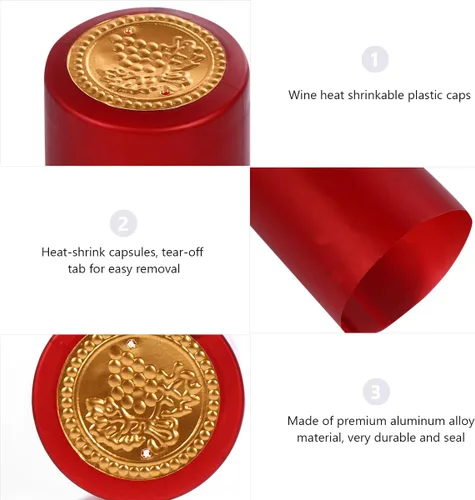 Vista 7 de NUOBESTY Cápsulas para botellas de vino, paquete de 100 cápsulas termorretráctiles con pestaña de desgarre, película de sellado de botellas de vino