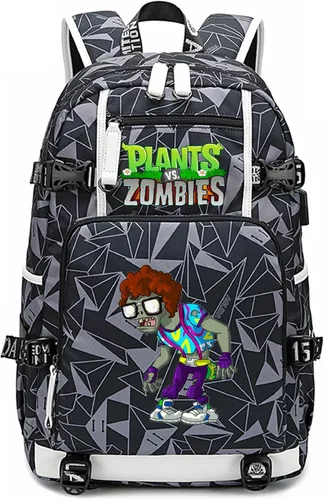 Vista 5 de ISaikoy Game Plants vs. Zombies - Mochila de hombro para libros, mochila escolar, color gris, Gris 15, Mochilas Daypack