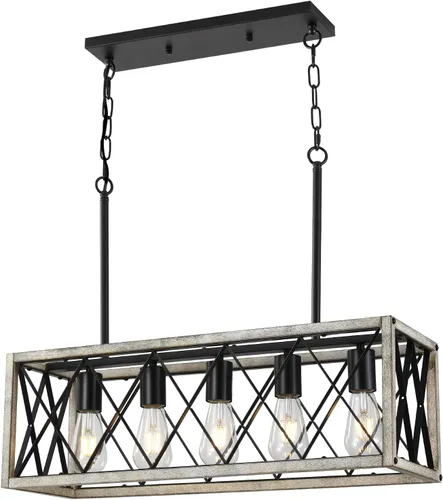 Vista 13 de KEESFU Iluminación de isla de cocina de granja, accesorios de iluminación colgante de 3 luces, altura ajustable, luz industrial para comedor de sala