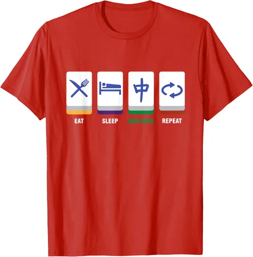 Vista 24 de Camiseta Mahjong Lover Eat Sleep Mahjong Tiles, Negro, S