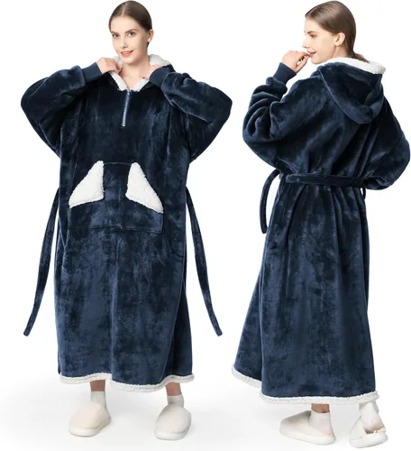 Vista 15 de Touchat - Manta con capucha portátil, sudadera con capucha de forro polar sherpa de gran tamaño con bolsillo gigante y mangas para adulto, regalo