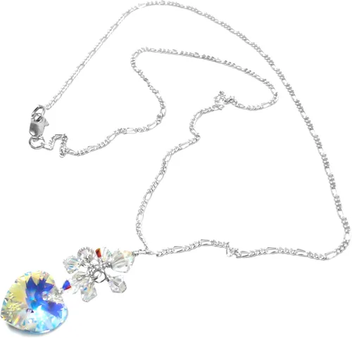 Vista 5 de Collar de cadena AB transparente con forma de corazón de cristal de 0.551 x 0.551 in, chapado en plata u oro