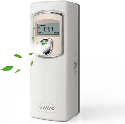 Vista 9 de Dispensador de fragancia automático LCD SVAVO - Dispensador de ambientador automático en aerosol programable, montaje en pared/independiente, ABS