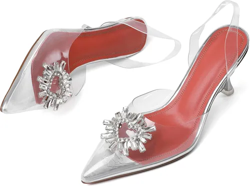 Vista 3 de AUMOTED Women Slingback Clear Heeled Sandals Pointed Toe Metallic Stiletto High Heel Pumps Fashion Wedding Dress Shoes 3.5 Inch