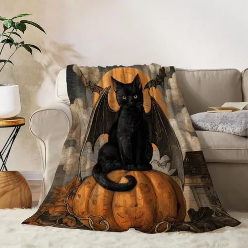 Vista 10 de YeeJu Manta de Halloween pequeña de fantasma espeluznante negro, manta de Halloween para bebé, manta acogedora suave y ligera de felpa de forro