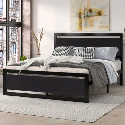 Vista 7 de SHA CERLIN Marco de cama tamaño completo con cabecera moderna, base de plataforma de metal resistente con pie de cama cuadrado y soporte de 13 Negro