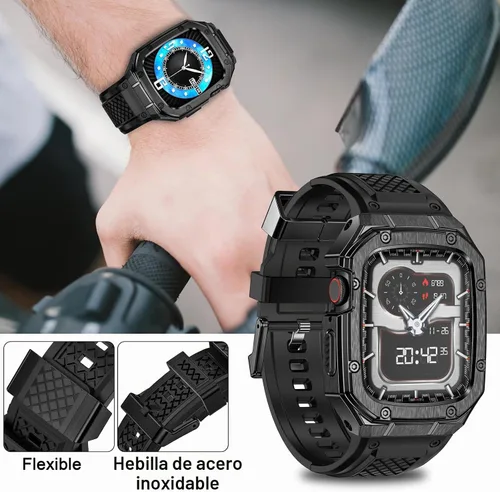 Vista 2 de SUPLINK Caja y Correa de Acero Inoxidable Compatible con Correas de Apple Watch 40mm 41mm 38mm para Hombre, Funda Resistente con Amortiguador