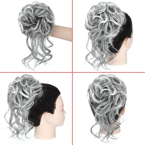 Vista 2 de KETHBE - Pieza de cabello con moño desordenado, extensiones de cabello con moño alborotado, banda elástica, piezas de cabello con moño rizado y 2