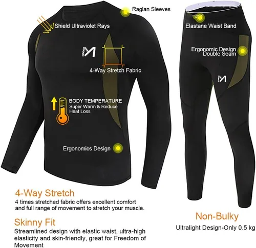Vista 2 de MEETYOO Ropa interior térmica para hombre, equipo de invierno, largo, capa base, conjunto superior e inferior para esquiar y correr