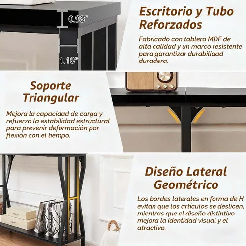 Vista 6 de HOMISSUE Mesa consola de sofá, mesa de sofá extra larga de 70.9 pulgadas con almacenamiento de 2 niveles, mesas de consola estrechas industriales