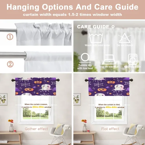 Vista 237 de Shrahala Orange Autumn Autumn Blackout Curtain Tiers, Fall Kitchen Valance Light Blocking Tier Drapes with Rod Pocket, 2 Pack 26 X 24 in