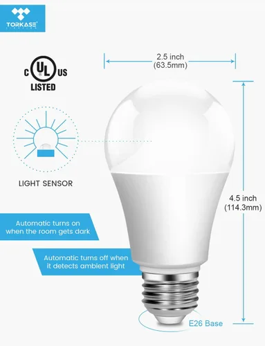 Vista 4 de Torkase Bombillas LED para exteriores del anochecer al amanecer, no requiere temporizador, 13 W (equivalente a 100 W), 3000 K, blanco cálido, E26 A19