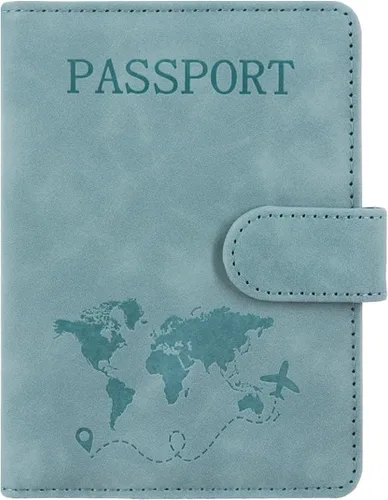 Vista 12 de Funda para pasaporte, cartera con bloqueo RFID, funda de cuero para tarjetas, accesorios de viaje para mujeres y hombres, *Negro