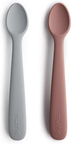 Vista 12 de mushie Cucharas de silicona para bebés Paquete de 2 (rubor/arena cambiante)