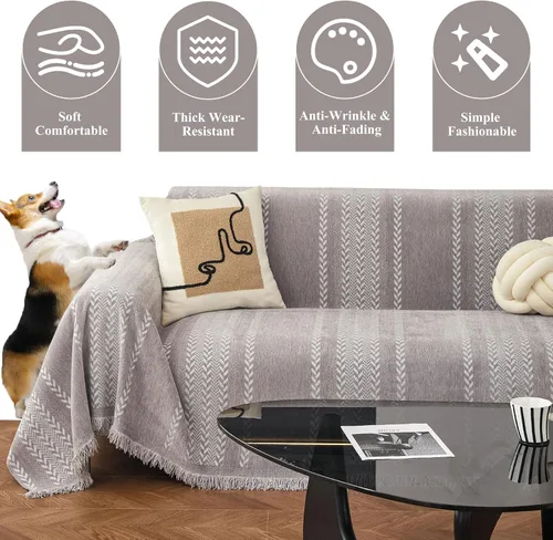 Vista 2 de STACYPIK Jacqurad - Fundas de sofá reversibles y duraderas para mascotas, fundas de sofá geométricas con orejas de trigo, protector de muebles gris