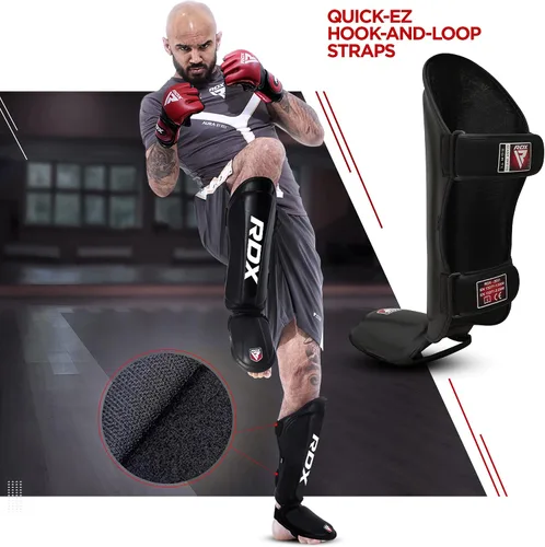 Vista 4 de RDX Guantes de boxeo de 14 onzas y espinilleras de kickboxing (tamaño grande), guantes de piel maya de alta calidad para adultos, con almohadillas