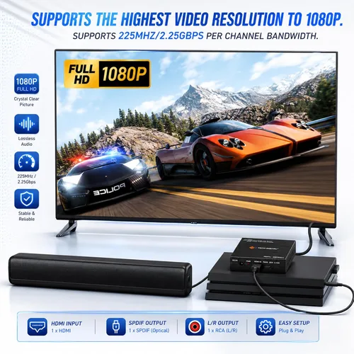 Vista 7 de J-Tech Digital Premium Quality 1080P HDMI a HDMI + Audio (SPDIF + RCA estéreo) Convertidor y extractor de audio (JTDAT5CH)