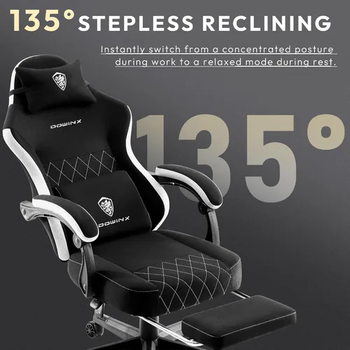 Vista 4 de Dowinx Silla para videojuegos, silla de computadora de tela transpirable con cojín de resorte de bolsillo, silla ergonómica de masaje con soporte