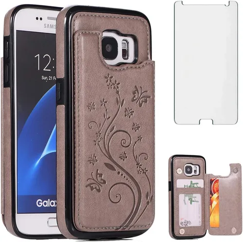 Vista 8 de Funda de teléfono para Samsung Galaxy S7 con protector de pantalla de vidrio templado y tarjetero con soporte para tarjetero, soporte para celdas