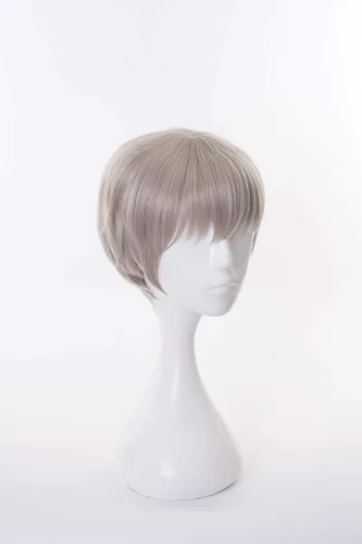 Vista 2 de Anime Inumaki Toge peluca para Cosplay Cogeplay Jujutsu Kaisen peluca gris corto pelo recto peluca disfraz de Halloween