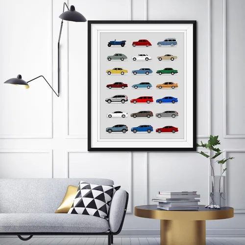 Vista 5 de Idea Network Handmade Poster compatible with Volvo Print Wall Art Handmade Decor of the Best of Volvo Generations History Evolution - Multi, 8x10in