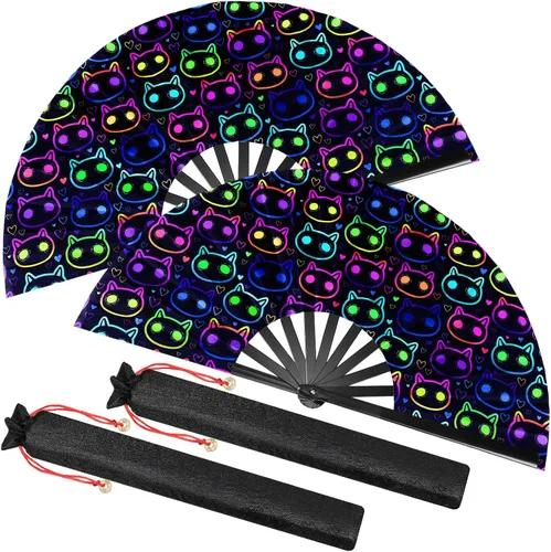 Vista 11 de Boao - 2 ventiladores plegables grandes para baile de línea, neón, ventilador de mano, ventilador de mano con sonido fuerte, ventilador de seda