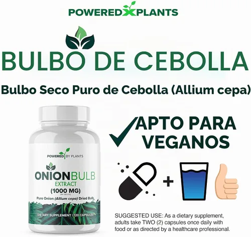 Vista 3 de Extracto de bulbo de cebolla 1000 mg puro de cebolla totalmente natural (Allium Cepa) Bulbo seco - 120 cápsulas