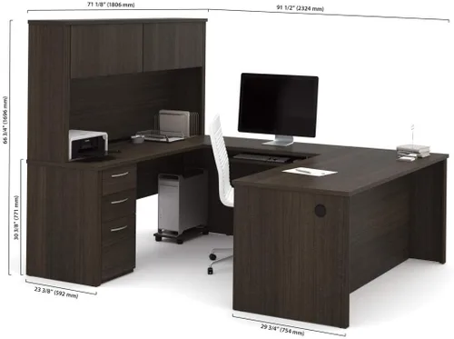Vista 3 de Bestar Embassy - Escritorio ejecutivo en forma de U (72 W, con pedestal y cabina, color chocolate oscuro)