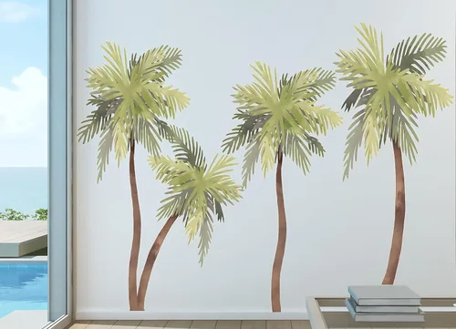 Vista 6 de Calcomanía de pared de acuarela de palmera, decoración de casa de playa, calcomanías con estampado tropical, gaviotas de pájaros, 72 pulgadas