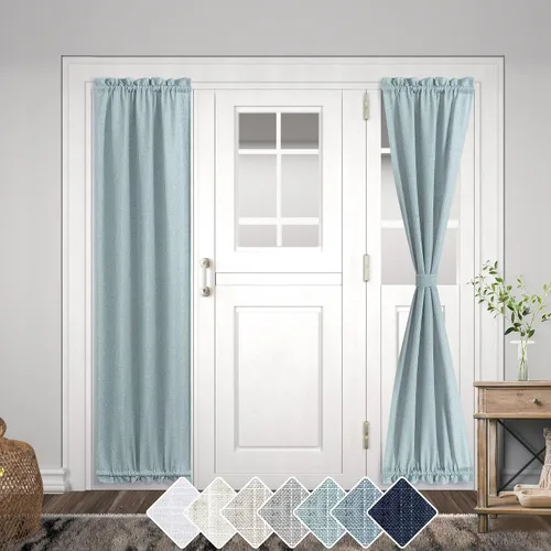 Vista 17 de KOUFALL Cortina de puerta francesa, persianas de lino para cubrir ventanas, 1 panel, 25 x 72 pulgadas de largo, color azul piedra