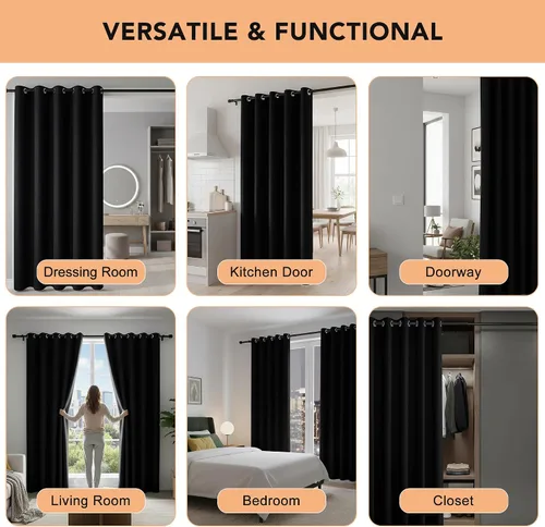 Vista 5 de BONZER Separadores de cortinas negras, cortinas opacas portátiles, panel de tratamiento de ventana de privacidad, cortinas con aislamiento térmico