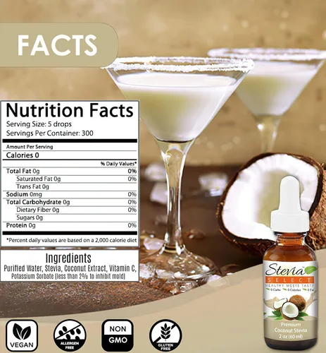 Vista 2 de Stevia Drops Coconut, Plain Natural, & Dark Chocolate Stevia Select Keto Coffee Sugar-Free Stevia Flavors Bundle (3) Pack