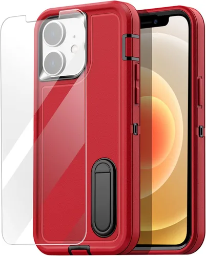 Vista 11 de AICase Funda para iPhone 12/12 Pro con soporte integrado con protector de pantalla de vidrio + lente de cámara, resistente protección contra caídas