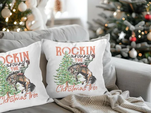 Vista 2 de Decoración Occidental: 2 Almohadas de Navidad - 18x18, Fundas de Almohada para Dormitorio, Sofá y Árbol
