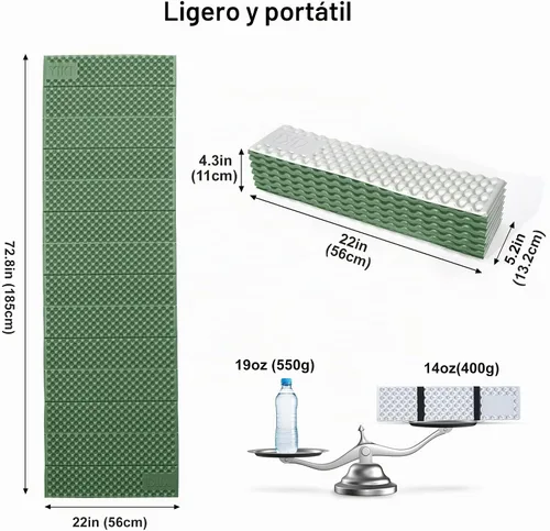 Vista 4 de YIKI - Colchoneta de espuma de celda cerrada para campamento, 72.8 x 22 pulgadas, alfombrilla de dormir de espuma plegable ultraligera con capa
