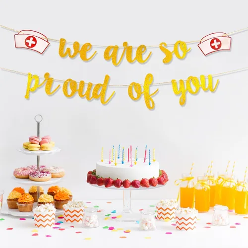 Vista 2 de Cartel de graduación con texto en inglés «We Are So Pround Of You» para enfermera, personal médico, enfermera, fiesta de jubilación, fiesta