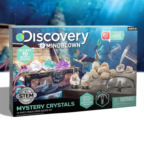 Vista 7 de Discovery Kit de geoda de cristal misterioso, 10 geodas de cuarzo real, incluye gafas, lupa y soportes de exhibición, juguete educativo de geología