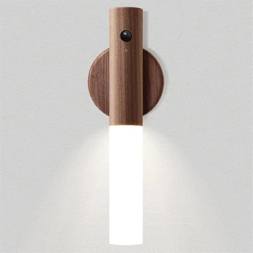 Vista 4 de Luz con sensor de movimiento, luz nocturna para interiores, aplique de pared de madera, recargable, portátil, magnética, funciona con pilas, luz LED
