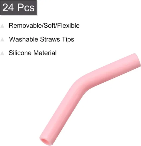 Vista 3 de uxcell 24 puntas de popote de silicona, punta de codos de paja de silicona, fundas de paja de metal suaves y reutilizables para popotes de acero