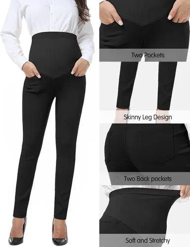 Vista 2 de PACBREEZE Women's Maternity Work Pants Stretchy High Waist Skinny Leg Pregnancy Business Casual Dress Pants