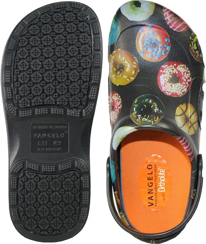 Vista 4 de VANGELO Zuecos profesionales antideslizantes para hombre, zapatos de trabajo para enfermera, zapatos de chef, zapatos de chef, color negro, blanco