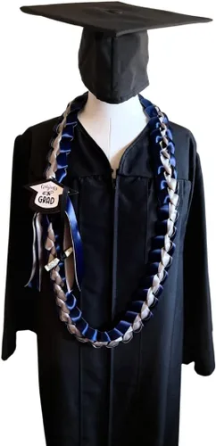 Vista 4 de Leis de graduación con soporte para dinero (azul marino, plateado)