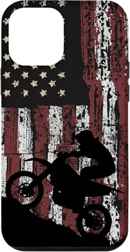 Vista 16 de Motocross Dirt Track Racing - Carcasa para iPhone 17, diseño de bandera de EE. UU., estilo vintage