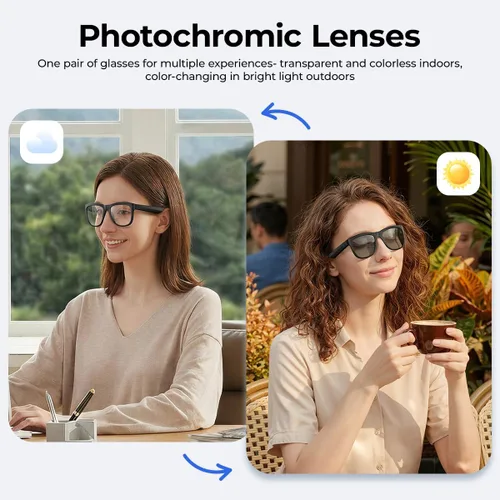 Vista 3 de Lentes inteligentes de traducción Bluetooth AI, lentes inteligentes con más de 140 idiomas traducción en línea y lente de cambio de color, micrófono