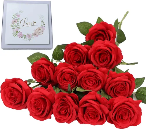 Vista 46 de LVEFIT 12 rosas artificiales de seda con tallo largo para bodas, despedidas de soltera, fiestas, decoración del hogar Blush