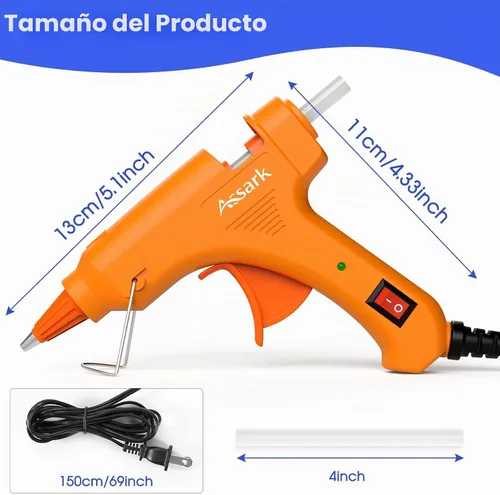 Vista 8 de Kit de pistola de pegamento caliente con 30 barras de pegamento (130 mm x 7 mm), precalentamiento rápido, alta temperatura para manualidades Naranja