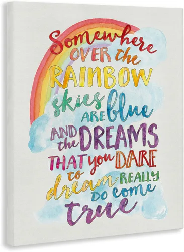 Vista 2 de Stupell Industries "Somewhere Over the Rainbow With Rainbow", arte en lienzo, 16 x 20 pulgadas, fácil de colgar y resistente, fabricado en Estados