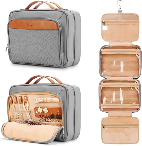 Vista 33 de Bolsa de aseo colgante de viaje para mujeres y hombres, con 6 cubiertas de botellas de silicona a prueba de fugas, accesorios impermeables