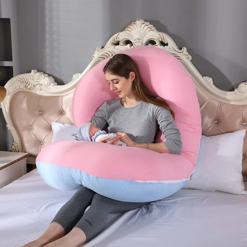 Vista 7 de KFUN Almohada de embarazo de cuerpo completo, almohada de maternidad en forma de C para mujeres embarazadas, funda desmontable, soporte para Rosa
