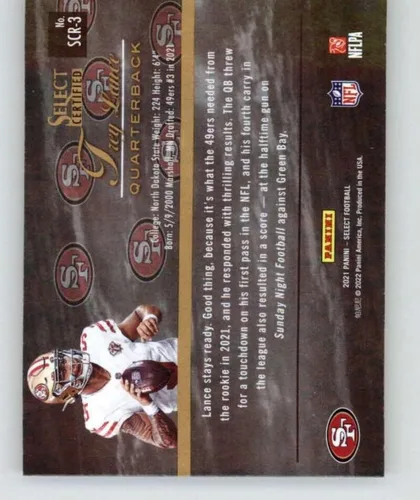 Vista 2 de 2021 Panini Select Select Certified Rookies #3 Trey Lance San Francisco 49ers NFL Football Trading Card